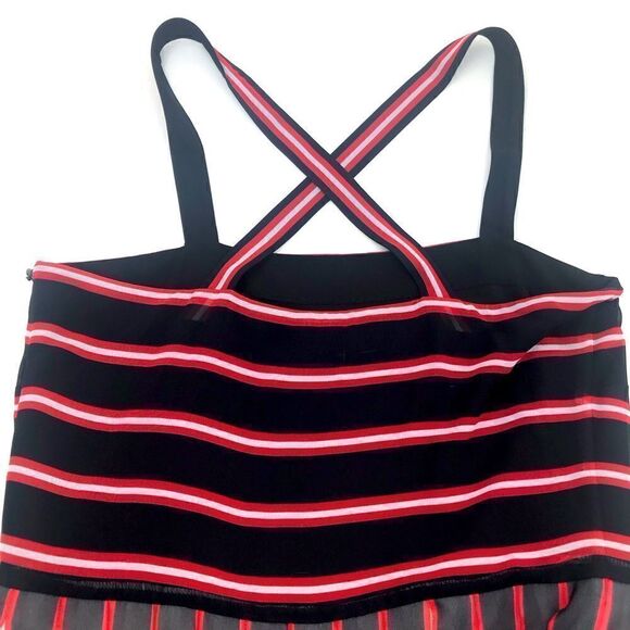 W by Worth Black White Red Vertical Flowy Stripe Maxi Tank Statement Dress - Picture 12 of 16